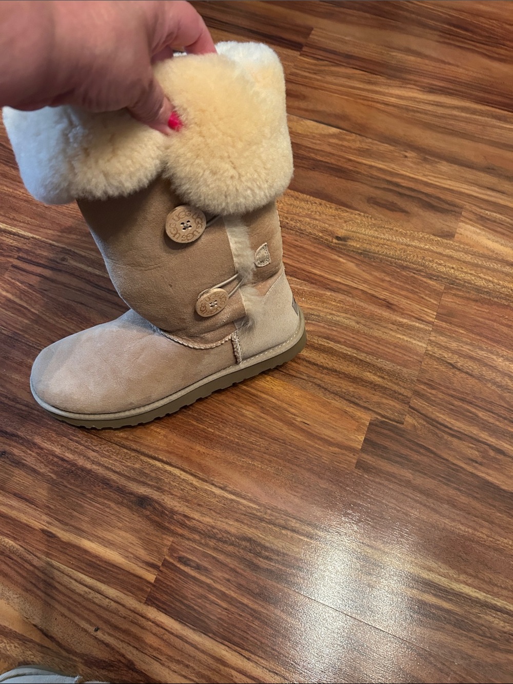 UGG Women's Tall Button Boot in Chestnut Suede with White Shearling - Picture 5 of 5